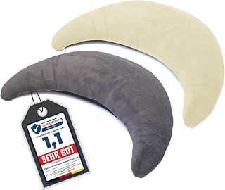 Tiga-Med 2 x Halbmondkissen TIGA-Soft | 2 Stück | Ergonomisches Nackenkissen/Stillkissen/Kopfkissen mit Mikroperlen | Bezug separat waschbar bei 40°C (grau & beige)