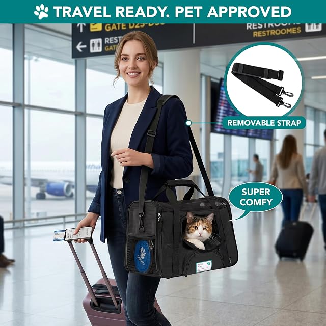 Foto 5 de 7 de Petami Aerolínea aprobada por la compañía aérea Softsided Pet Travel Vector de diseño cómodo Transpirable…