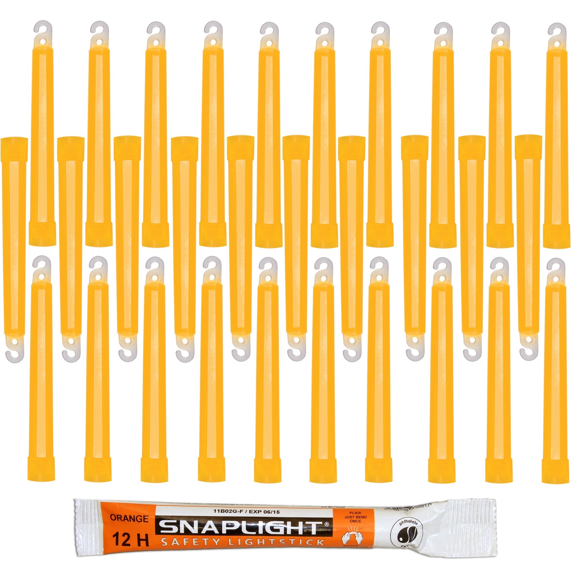 Cyalume Barras de luz naranja SnapLight Glow Sticks 15cm, 6 inch Lightstick super brillante con duración de 12 horas (Caja de 30)