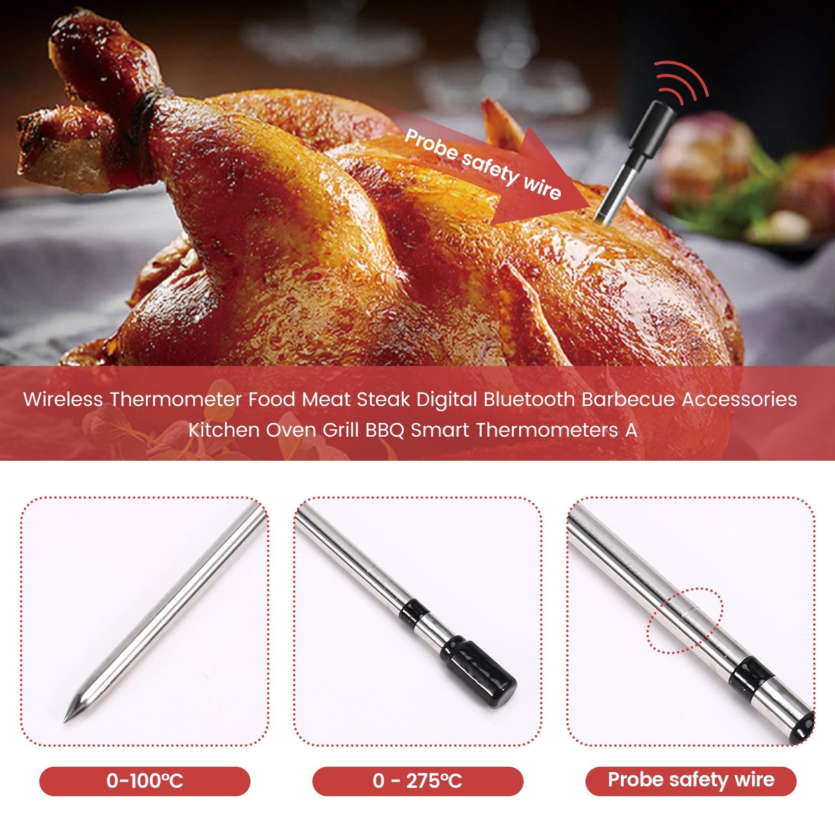 Termómetro Inalámbrico para Alimentos, Carne, Bistec, Digital, Bluetooth, Accesorios para Barbacoa, Cocina, Horno, Parrilla, Barbacoa, Termómetros Inteligentes A