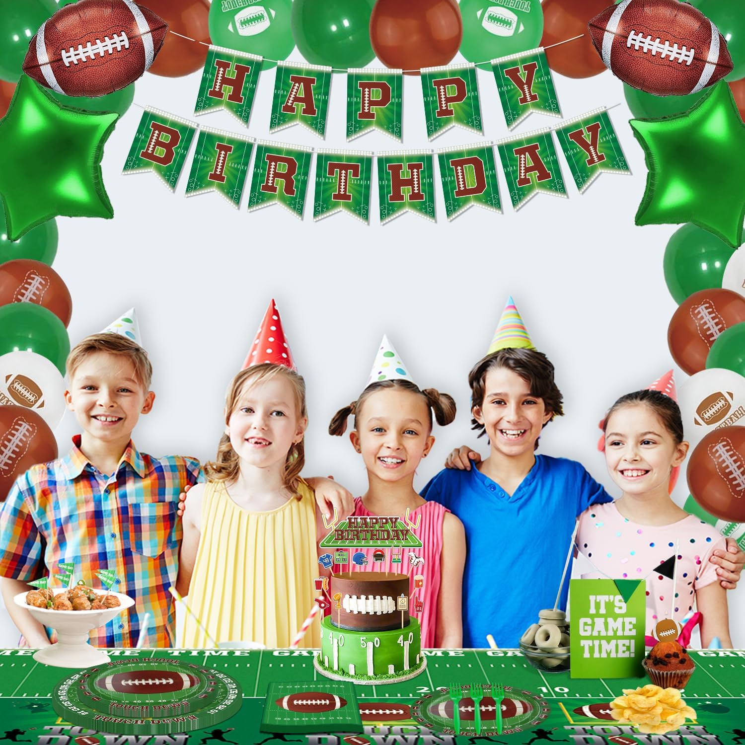 160 Pack Football Party Supplies Football Party Decorations Sports Birthday Party Decorations Tailgate Party Decor Touchdown Tableware Set - Football Paper Plates, Football Napkins, Forks Serves 40 - Image 3