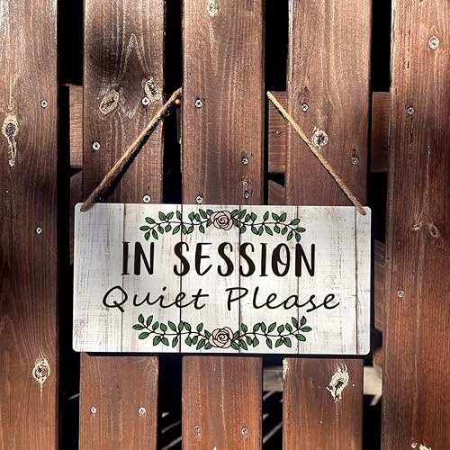 Miniatura 3 de in Session Quiet Please Sign - Placa colgante de madera rústica para decoración de pared en casa y oficina, 12 x 6 pulgadas