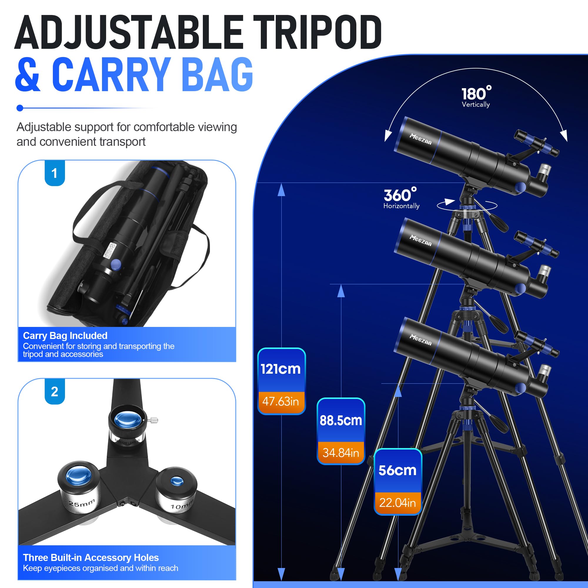 MEEZAA Télescope Astronomique pour Adultes, Enfants et Débutants, 90 mm Ouverture 600 mm Réfracteur Télescopes avec Trépied, Adaptateur Smartphone, Filtre Lunaire, Sac de Transport et Guide Lunaire