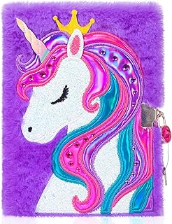 Unicorn Diary for Girls with Lock and Keys, Unicorn Journal, Magic Unicorn Notebook for Kids and Adults, Plush Secret Diary Lined Notebook 160 Pages for Writing and Drawing, Unicorn Gifts For Girls