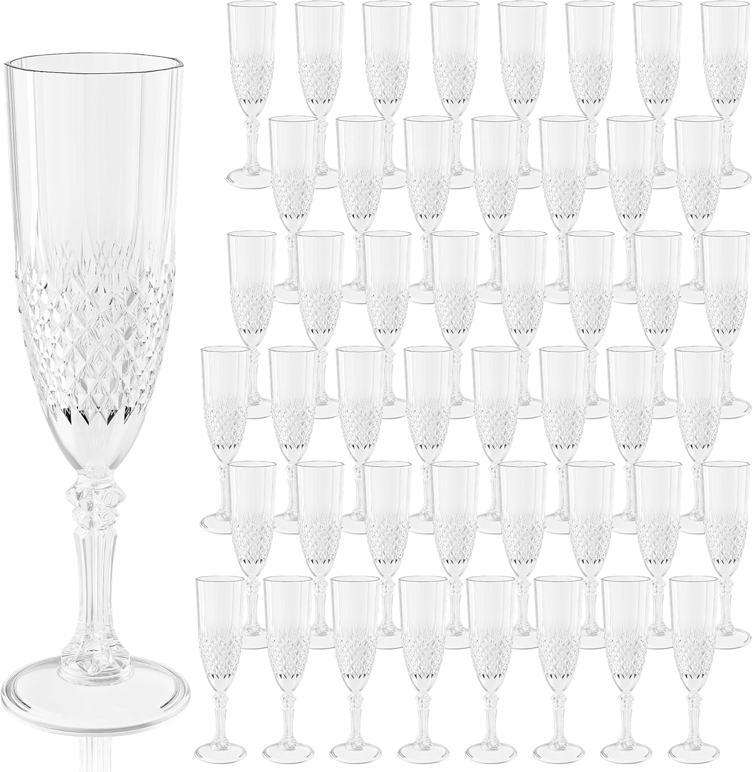 Plastic Champagne Flutes, 48PCS Clear Champagne Glasses Bulk, Reusable Unbreakable Acrylic Wine Glasses Goblets for Thanksgiving Christmas Weddings Bachelor Parties Toasting(48, Transparent) Transparent 48