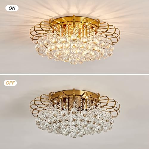 Miniatura 4 de CVKASH Candelabro de cristal de 4 luces moderno semi empotrado lámpara de techo iluminación de techo para sala de estar, pasillo, comedor, cocina,