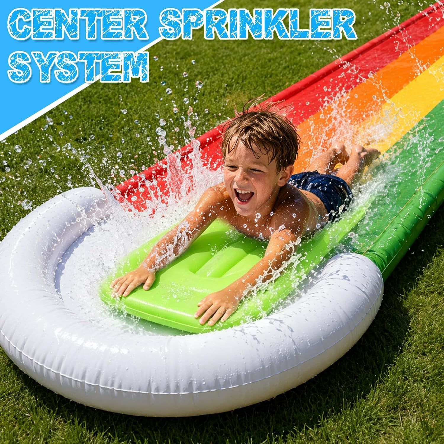 Scivolo Acquatico da 4,8 m,con Bodyboard Inclusi, Scivolo per Prato con irrigatore Integrato per Giochi da Giardino per Bambini e Adulti,Divertimento Acquatico in Cortile,Estate, all'aperto