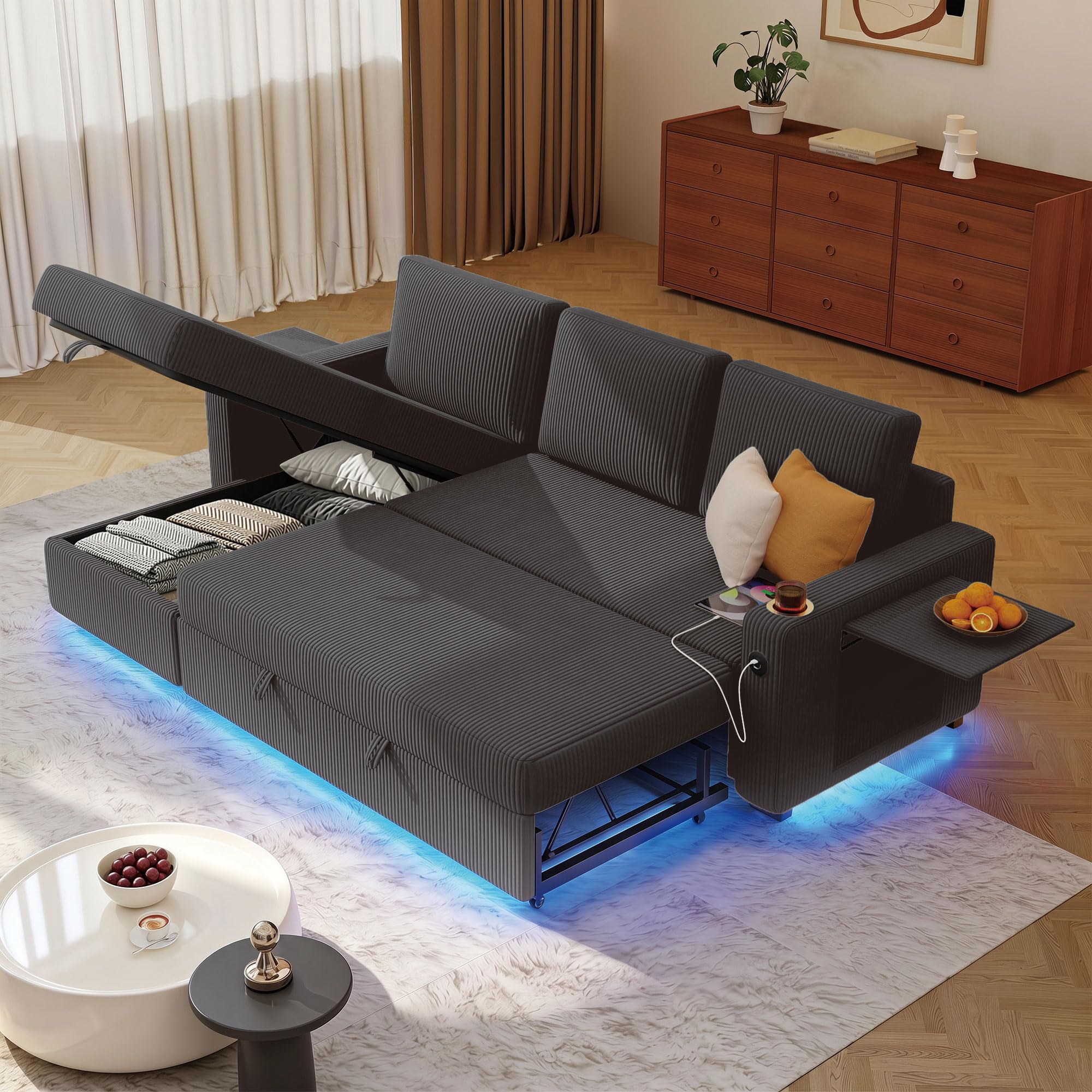 80" L-Shaped Sectional Sleeper Sofa with Storage
