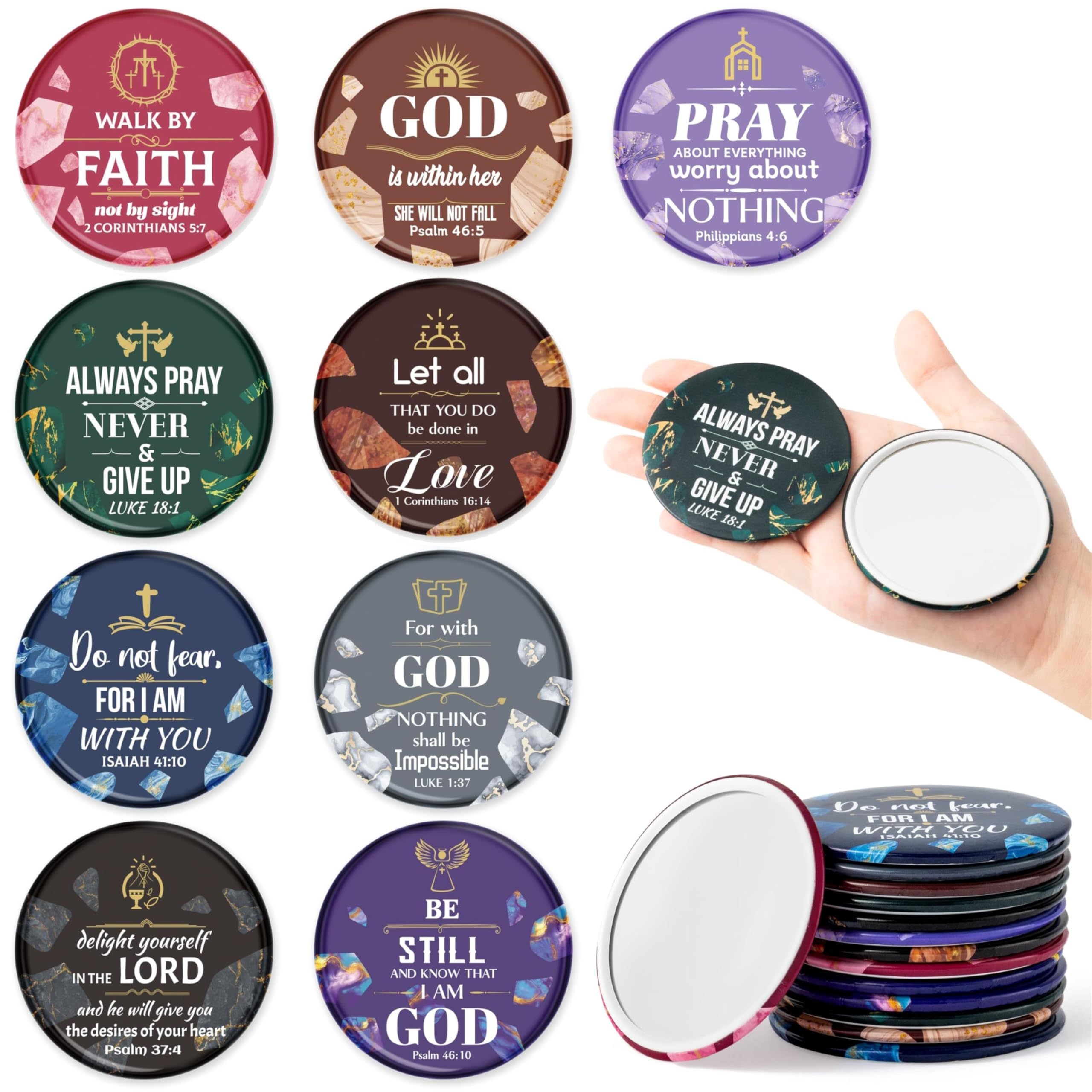 Y1tvei Christian Gifts Bulk Mirror - 36Pcs Marble Pattern Bible Verse Mini Compact Mirrors Inspirational Small Portable Pocket Makeup Mirror for Purse Church Party Favors Scripture Gifts for Women