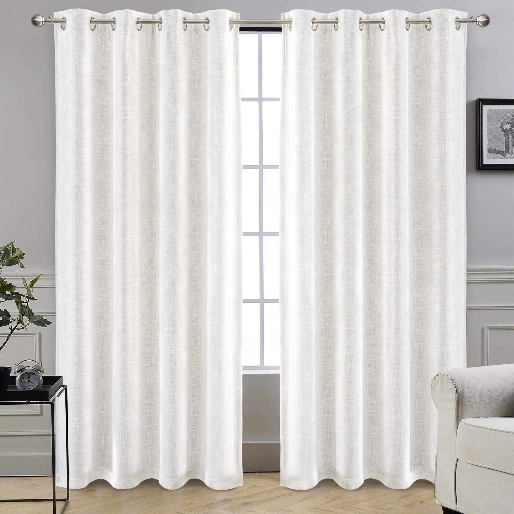 DriftAway Solid Color Linen Blend Lined 100% Blackout Grommet Thermal Insulated Energy Saving Window Curtains 2 Layers 2 Panels Each 52 Inch by 84 Inch Ivory