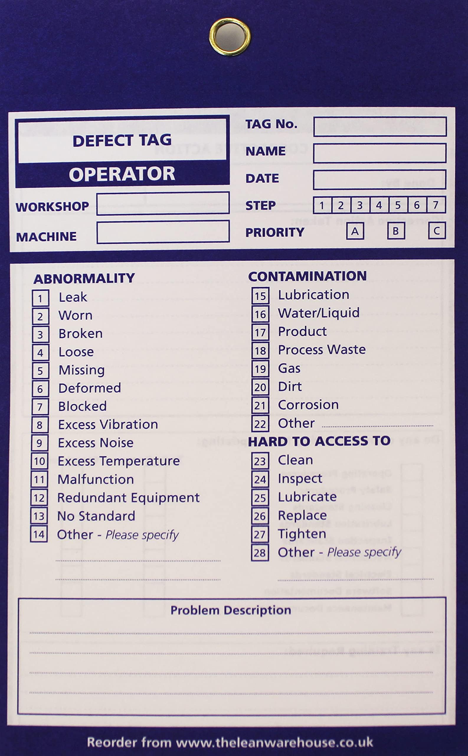 TPM Autonomous Maintenance Improvement Tag - 100 - Blue, 155 x 93mm