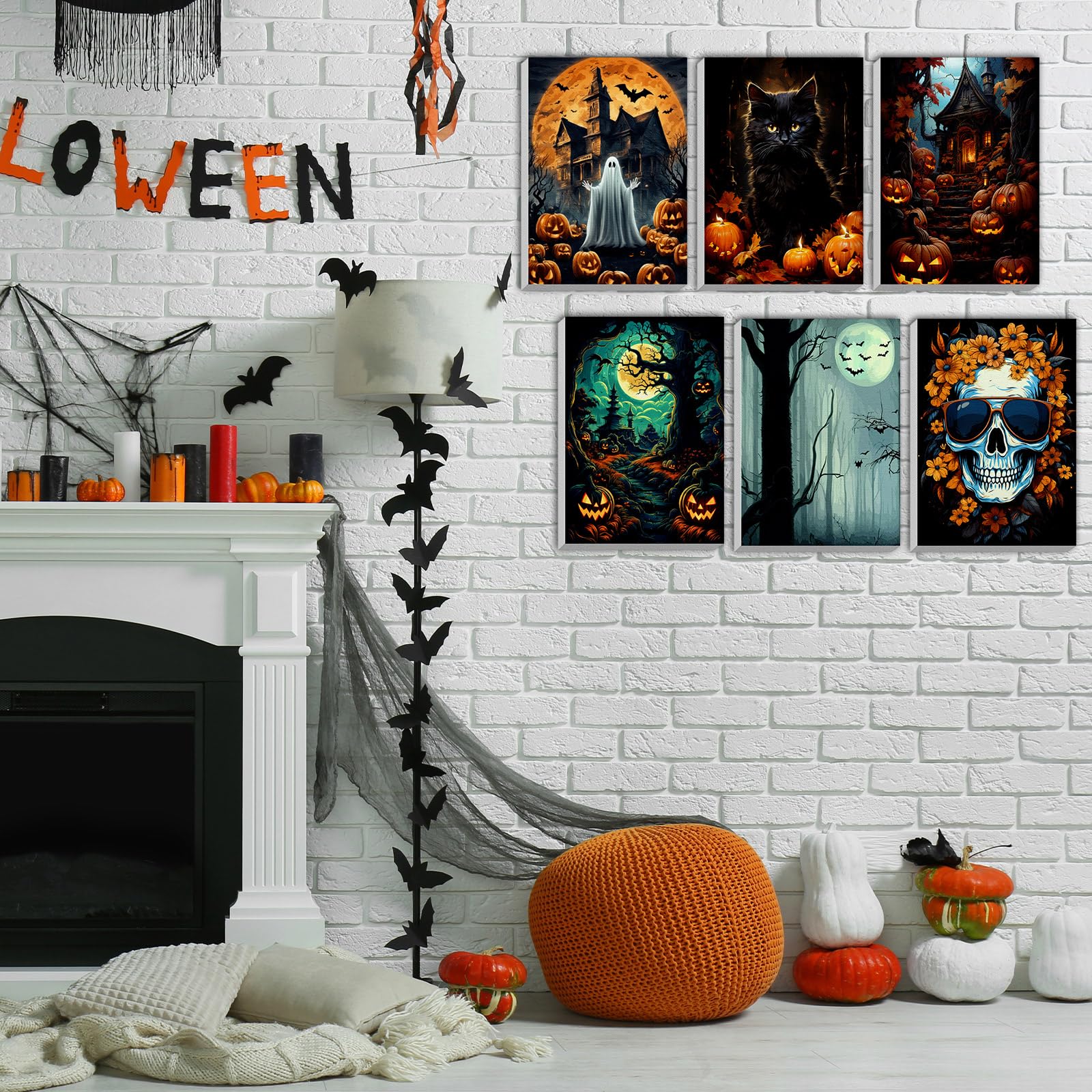 Honoson 6 kit di pittura per Halloween con numeri per adulti, 20 x 30 cm, fai da te, fantasma, scheletro, zucca, gatto, kit per principianti con telaio in tela, cavalletto, colori acrilici, pennello
