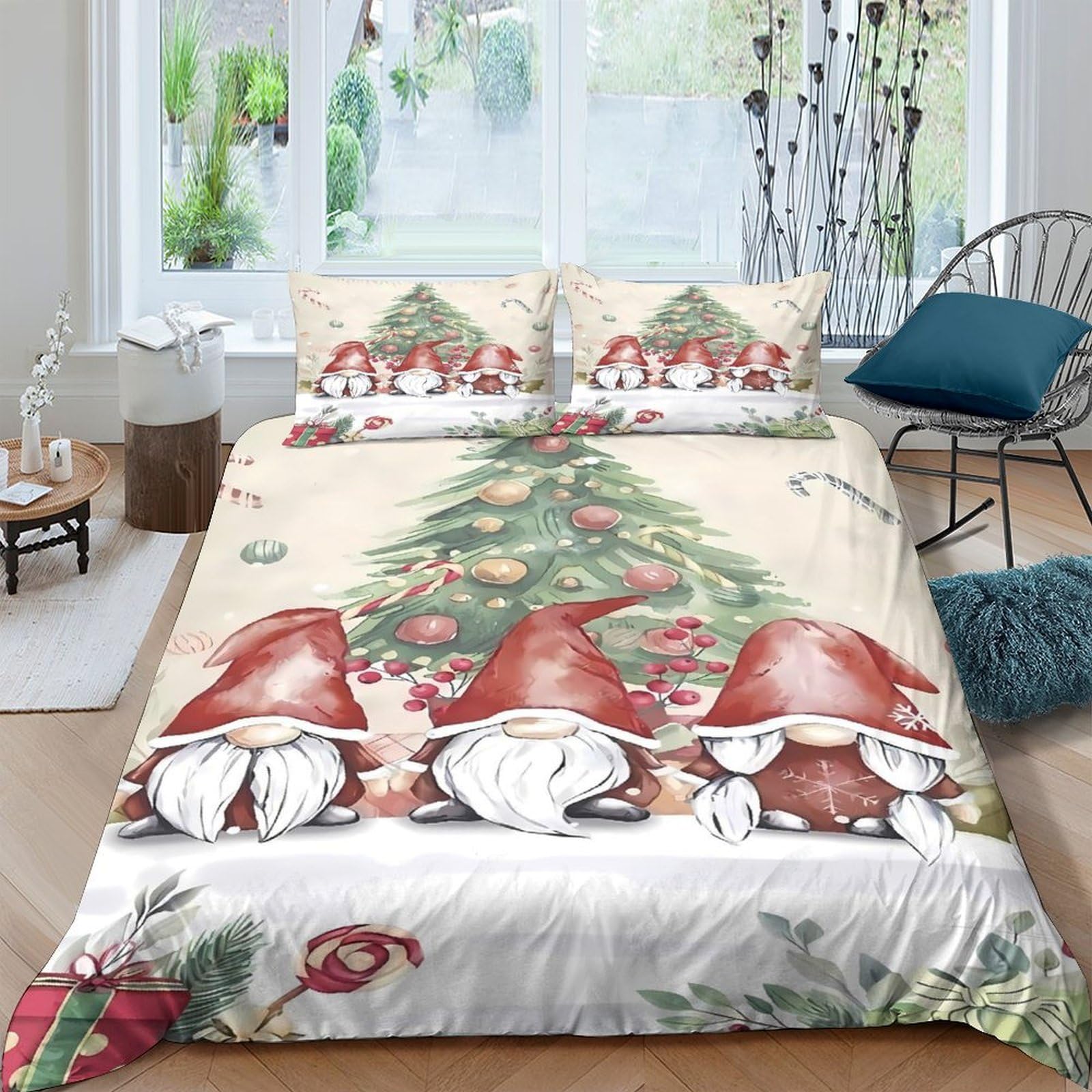 Ctjqhvkz Style-8 3D Printed Christmas Gnome Fitted Sheet Microfiber Soft Breathable Xmas Tree Bed Cover For Bedroom Guestroom Decor Single（135X200cm）