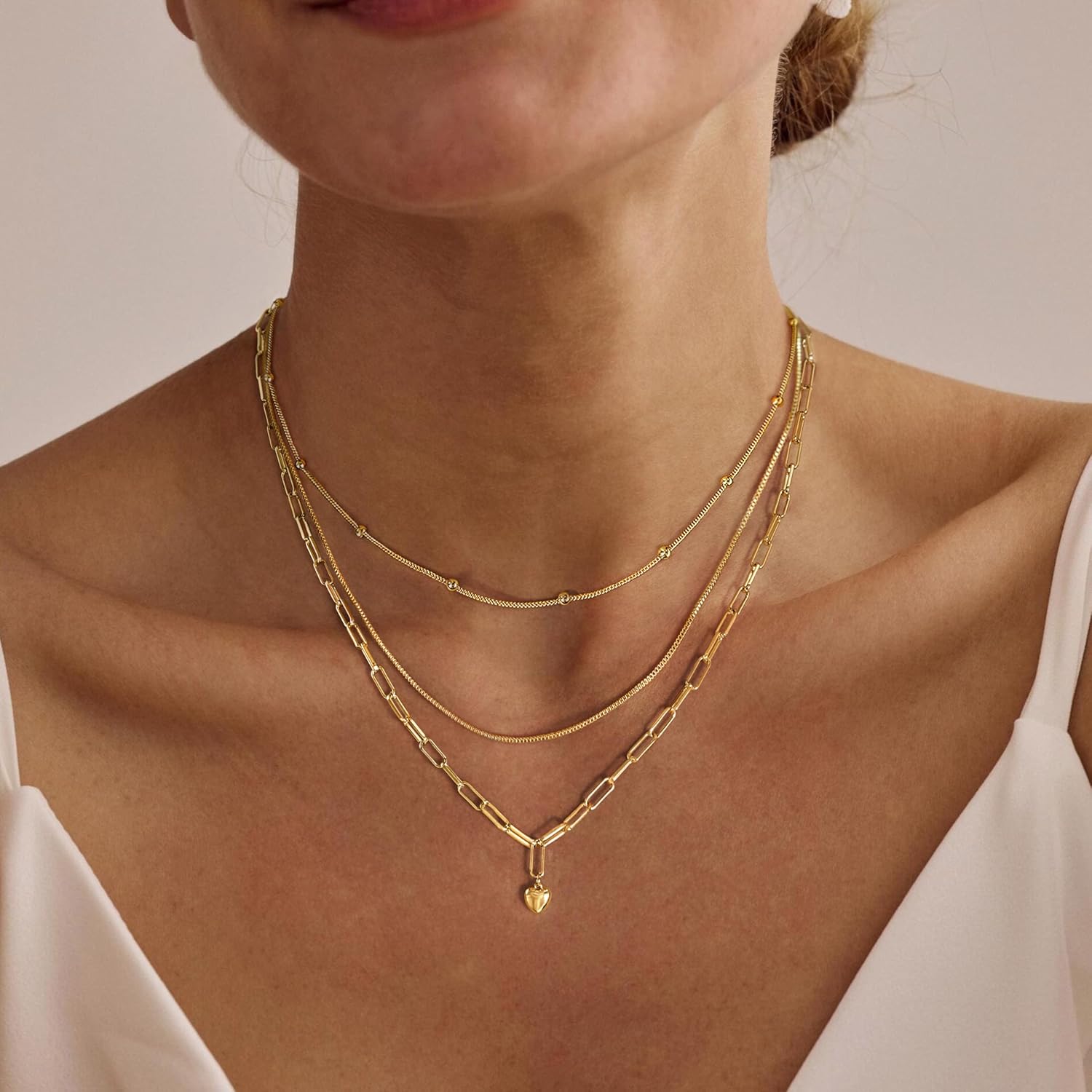 Layered Necklaces for Women,Dainty 14k Gold Plated CZ Layered Choker Necklace for Women Trendy Non Tarnish Hypoallergenic Beaded Paperclip Chain Necklace Stack Women's Minimalist Gold Jewelry Gifts - Image 6