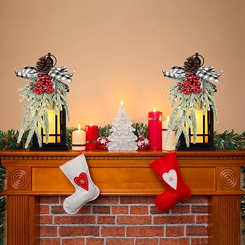 Miniatura 9 de N&T NIETING Farol vintage de metal de Navidad de 14 pulgadas, faroles grandes para velas con luz LED, faroles alimentados por baterías, farol