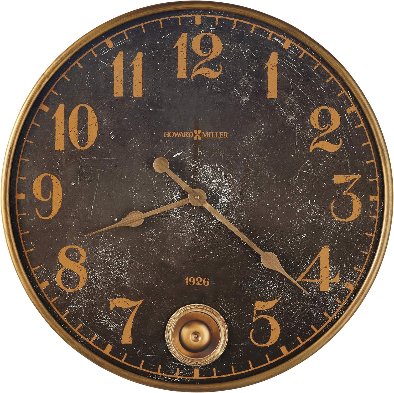 Howard Miller Case Wall Clock II 549-539 – Brass Finished Metal Frame, Aged Black Dial, Antique Home Décor, Brass Finish Pendulum, Quartz Movement
