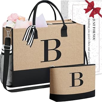 BAGAIL Personalized Initial Tote Bag,Birthday Gifts for Women, Monogrammed Beach Bag for Mom, Teachers, Friends