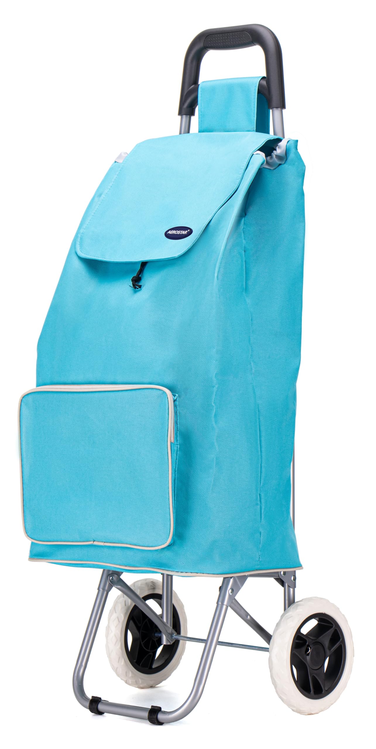 Aerostar Turquoise Blue Lightweight Aluminium Shopping Trolley On Wheels - 59L Capacity, Durable, Easy To Maneuver & Fold For Convenient Storage – Ideal For Groceries, Laundry, And Errands (Turquoise Blue)