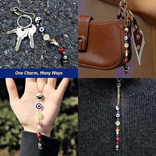 Miniatura 3 de Adorno colgante de auto de mal de ojo, dije de buenos días de la suerte, colgante de trébol de cuatro hojas de hongo de 8 bolas, para espejo