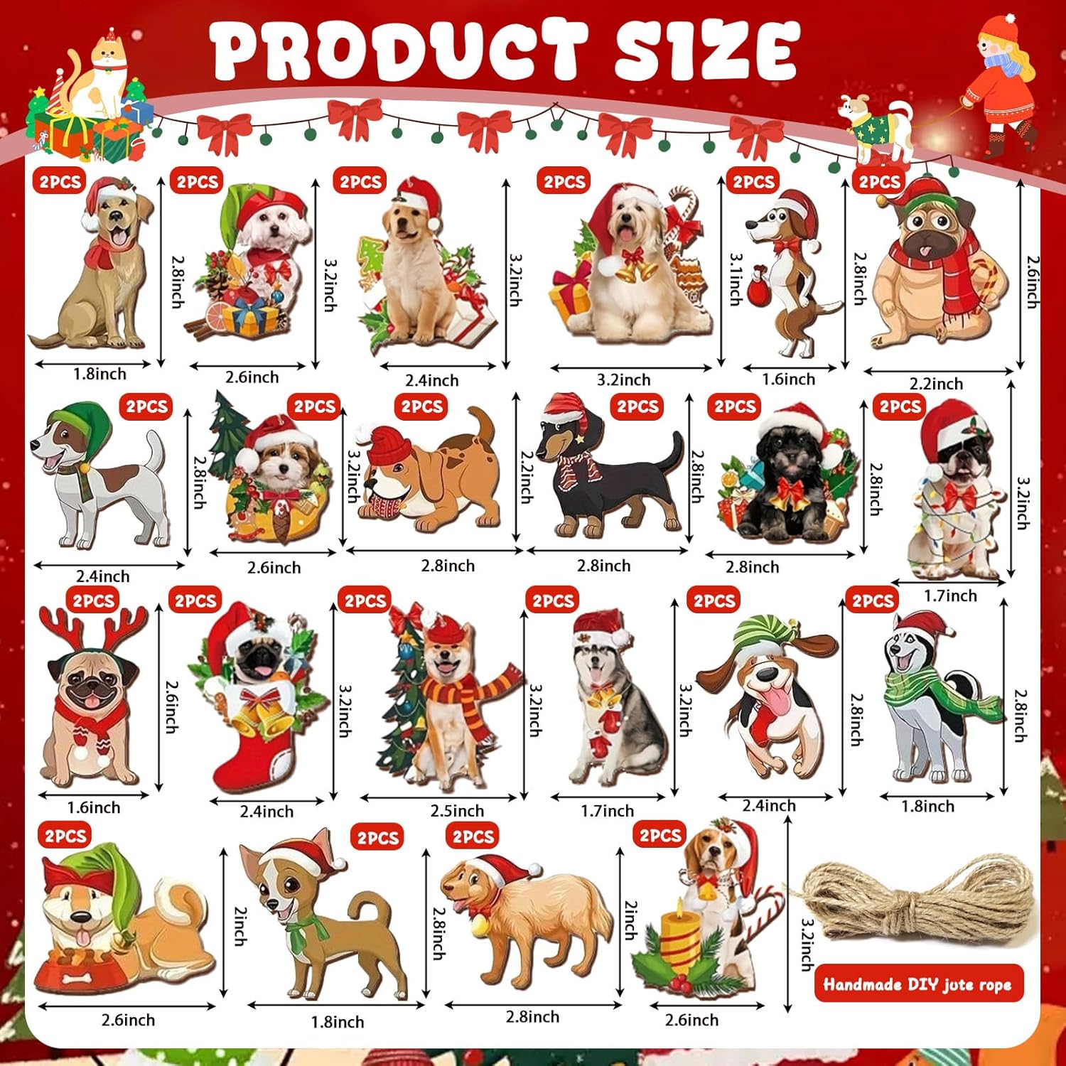44Pcs Dog Ornaments for Christmas Tree Set with Wooden Real and Cartoon Style Dog Ornament Hanging Decorations Small Christmas Tree Ornaments for Holiday Party Home Decor - Image 2