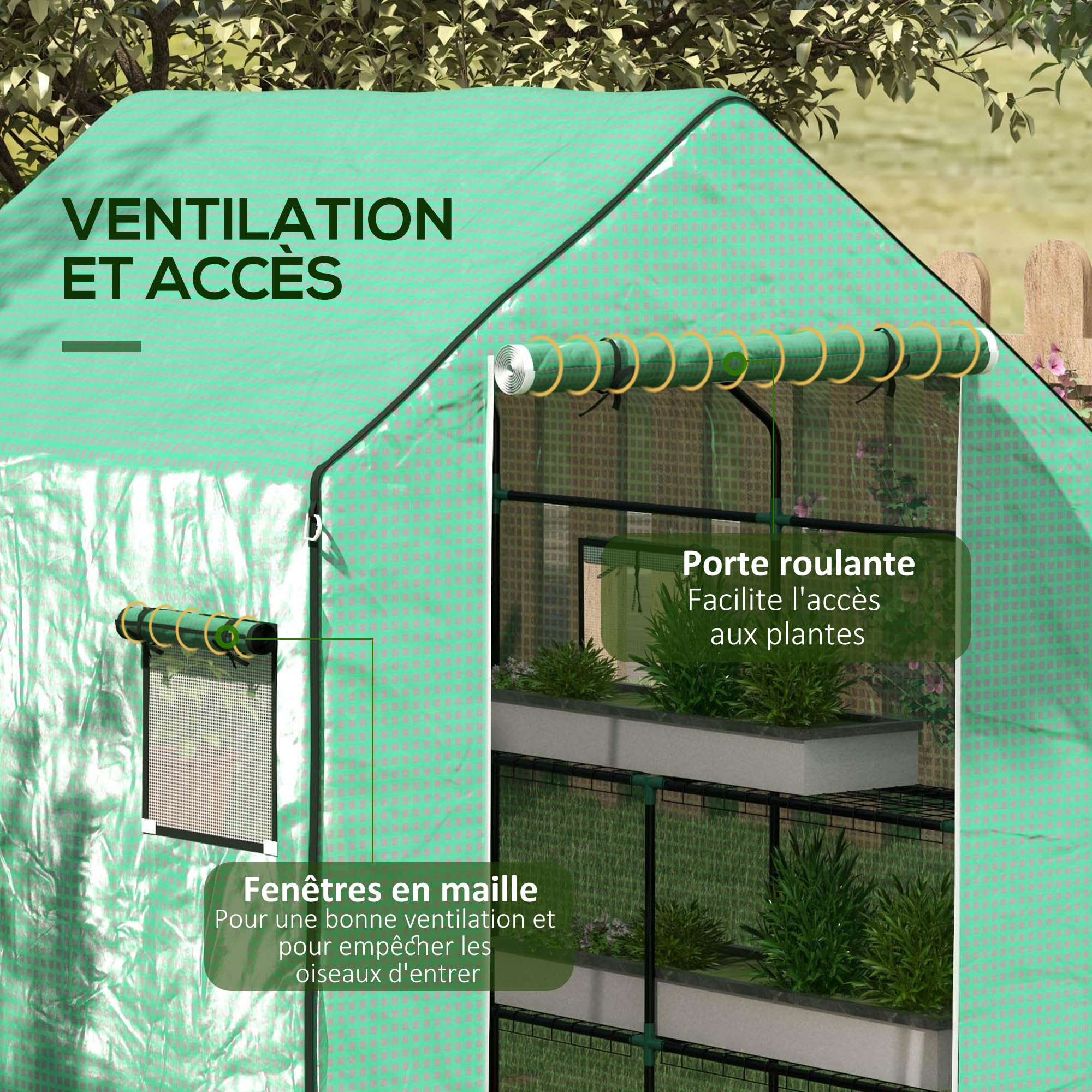 Outsunny Bâche de Remplacement pour Serre de Jardin 140 x 143 x 190 cm Anti-UV Vert