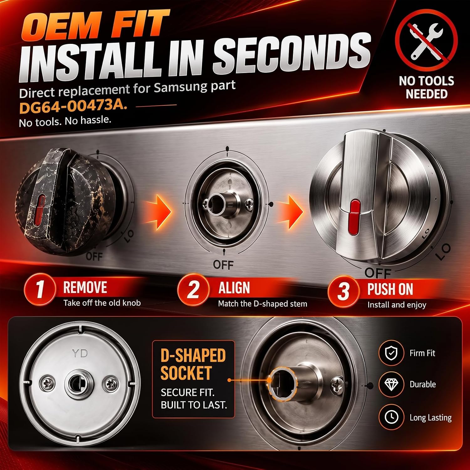 5Pcs Gas Stove Control Knob Compatible with Samsung – Replace DG64-00473A