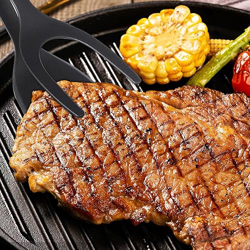 Miniatura 8 de BESTonZON 2 en 1 Grip and Flip Spatula Tong Egg Flipper Pinzas Pancake Pescado Tostadas francesas Tortilla Fabricación de tortillas para el hogar