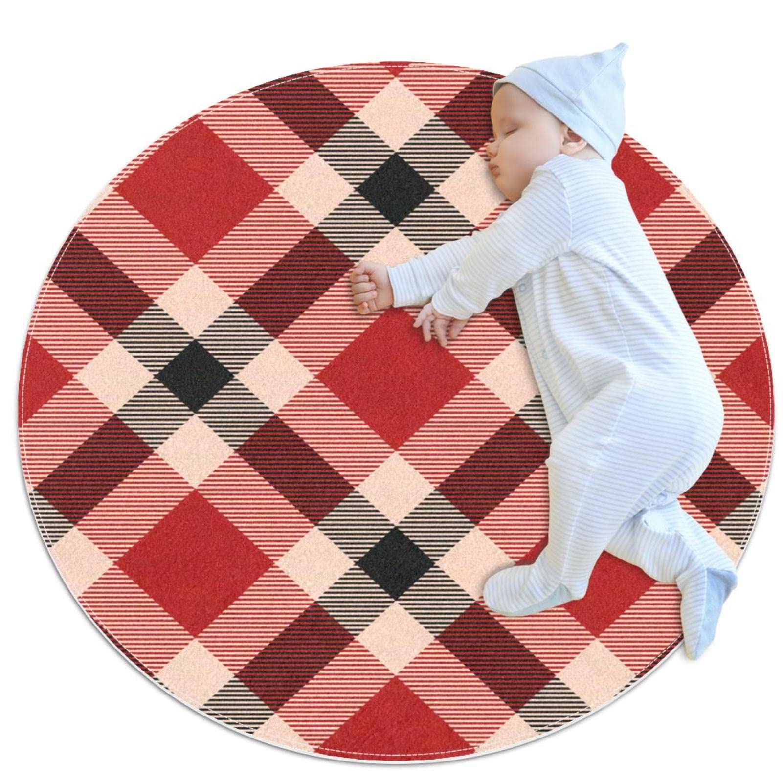 Tapis rond tartan 100x100cm pour chambre et salon JDEZ