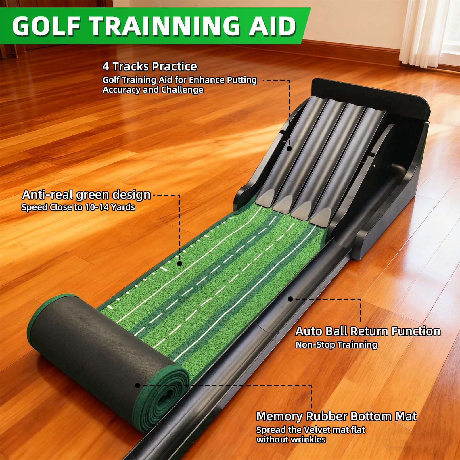 KOFULL Alfombrilla de Golf para Interiores con diseño de balancín de Bola de Golf, Juego de práctica para el hogar, Oficina, Interior y Exterior