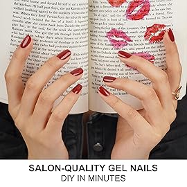 DANNI & TONI Semi Cured Gel Nail Strips Burgundy (Garnet Gaze) Cat Eye Gel Nail Stickers Gift for Woman 28 Stickers