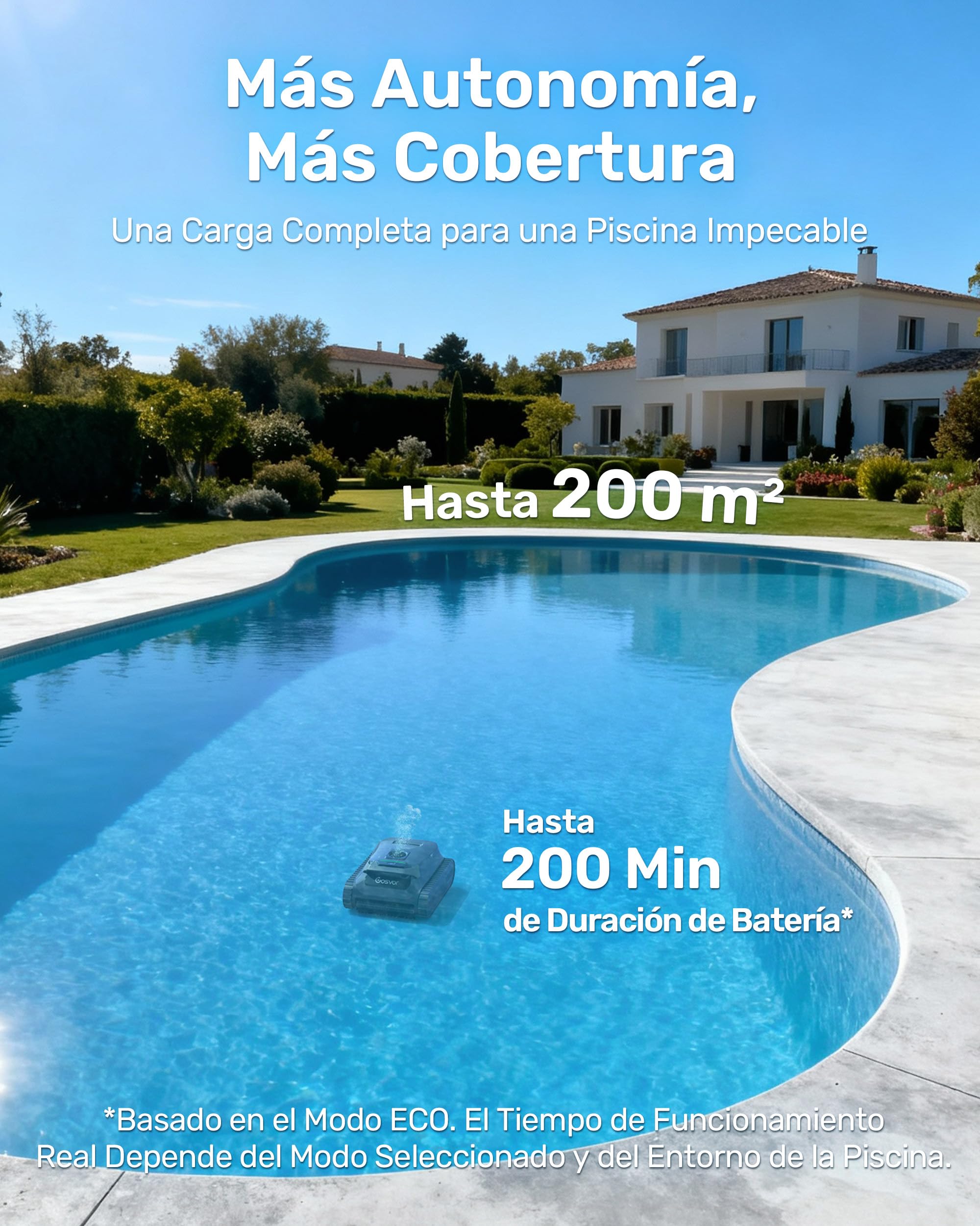 Gosvor (Nuevo 2026) LiteVac G1 Robot Limpiafondos Piscina,Paredes,Línea y Plataformas,7kg,200min Autonomía,Doble Filtración,Navegación Inteligente y App,200m²,Gris
