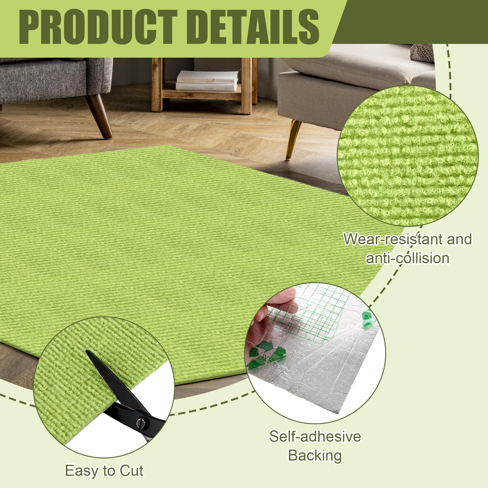 30 piastrelle per tappeti, 30 x 30 cm, autoadesive, per tappeti, piastrelle, per ufficio, soggiorno, balcone (verde)