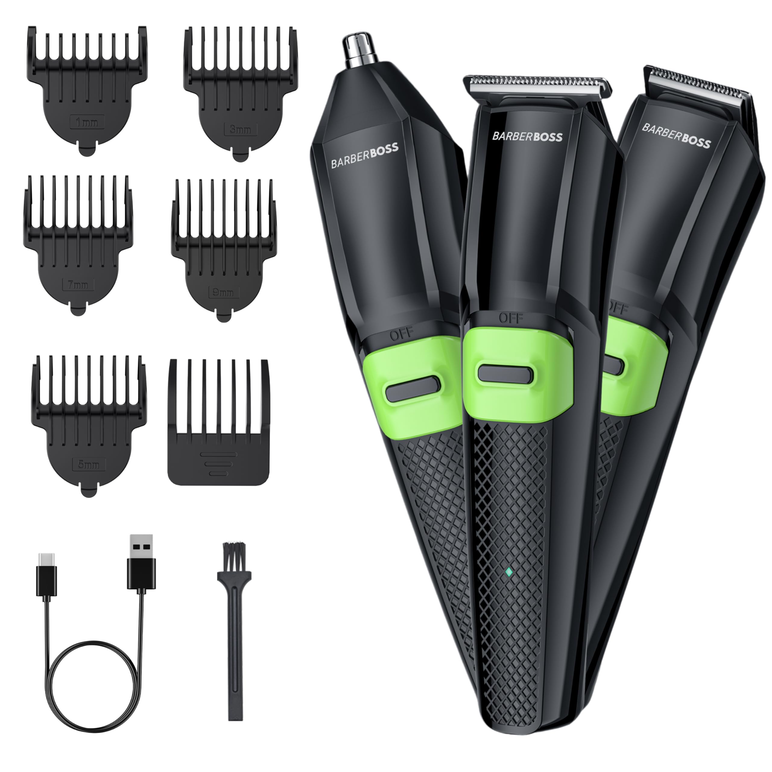 BarberBoss Men’s 3 in 1 Grooming Kit, Beard & Hair Trimmer for Men, Hair Clipper & Nose Hair Trimmer for Haircut, Men’s Beard & Facial Groomer