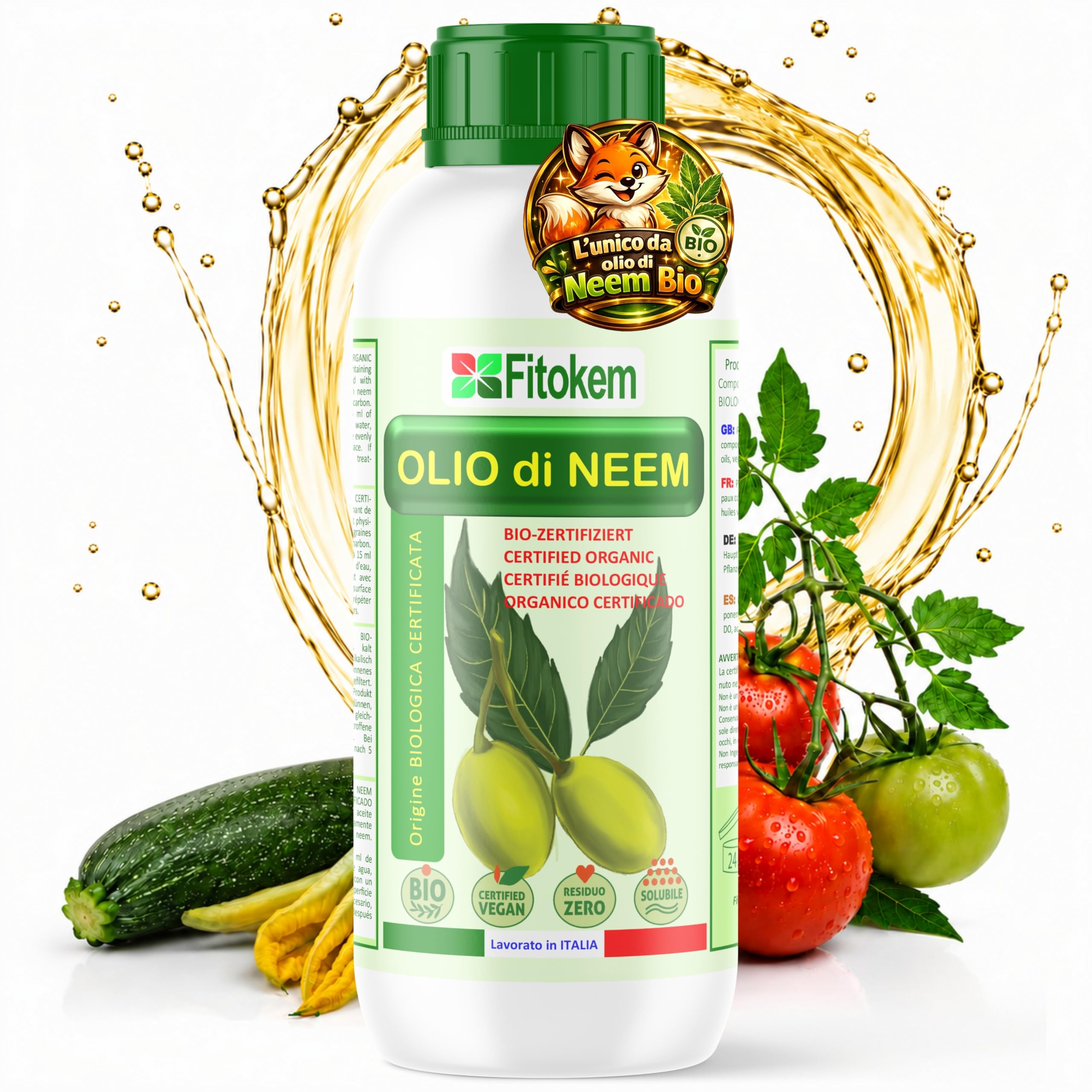 Fitokem Olio di Neem Solubile 1Litro Concentrato Biologico Anti Afidi Cocciniglia Pidocchi