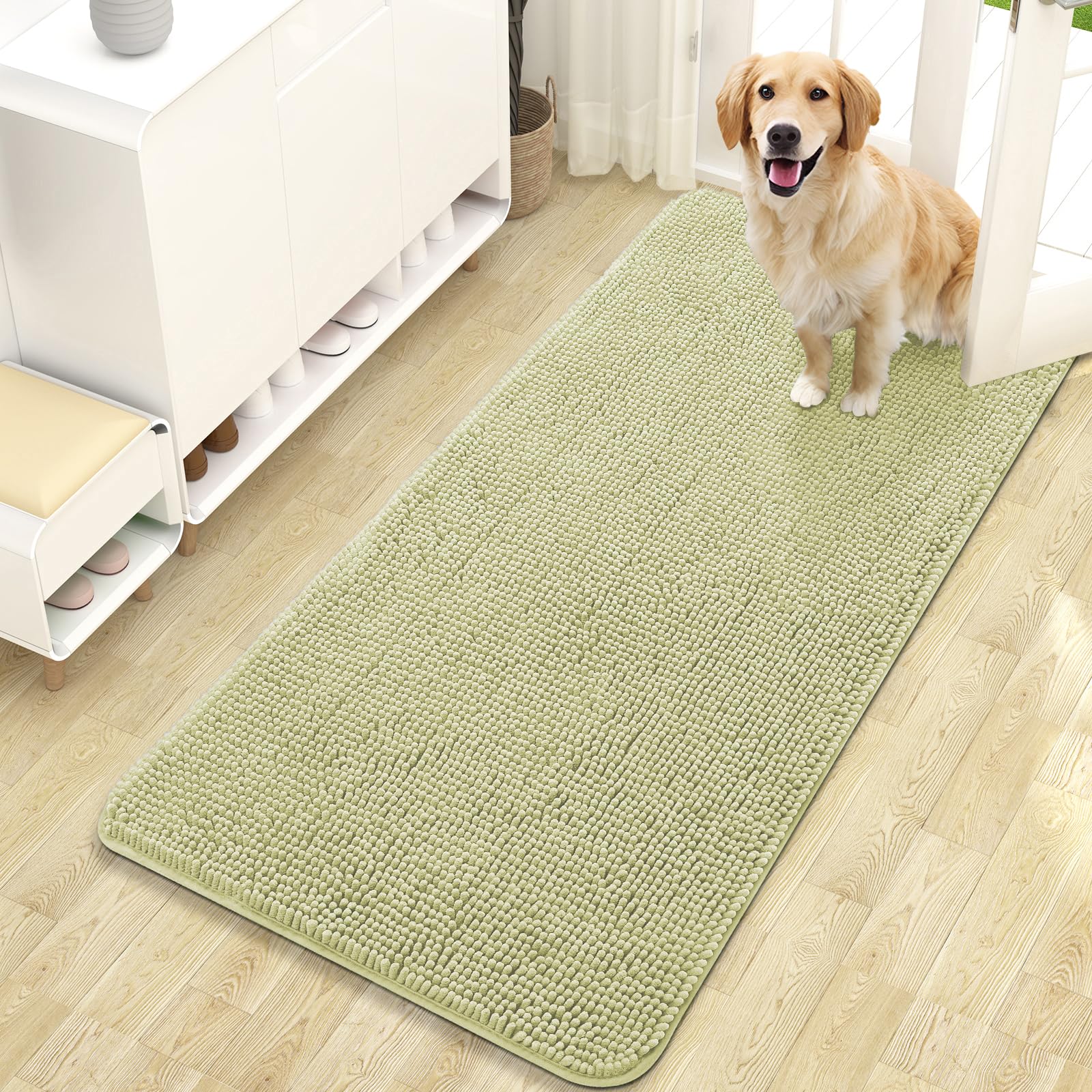 OLANLY Dog Door Mat for Muddy Paws 47x24, Super Absorbent Chenille Mud Mat