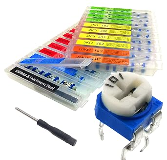 EEEEE 19 Values 152 pcs 100 Ohm- 2M Ohm Variable Resistor 6mm RM065 Potentiometer kit Assortment Kit Individual Compartment with Adjustment Tool