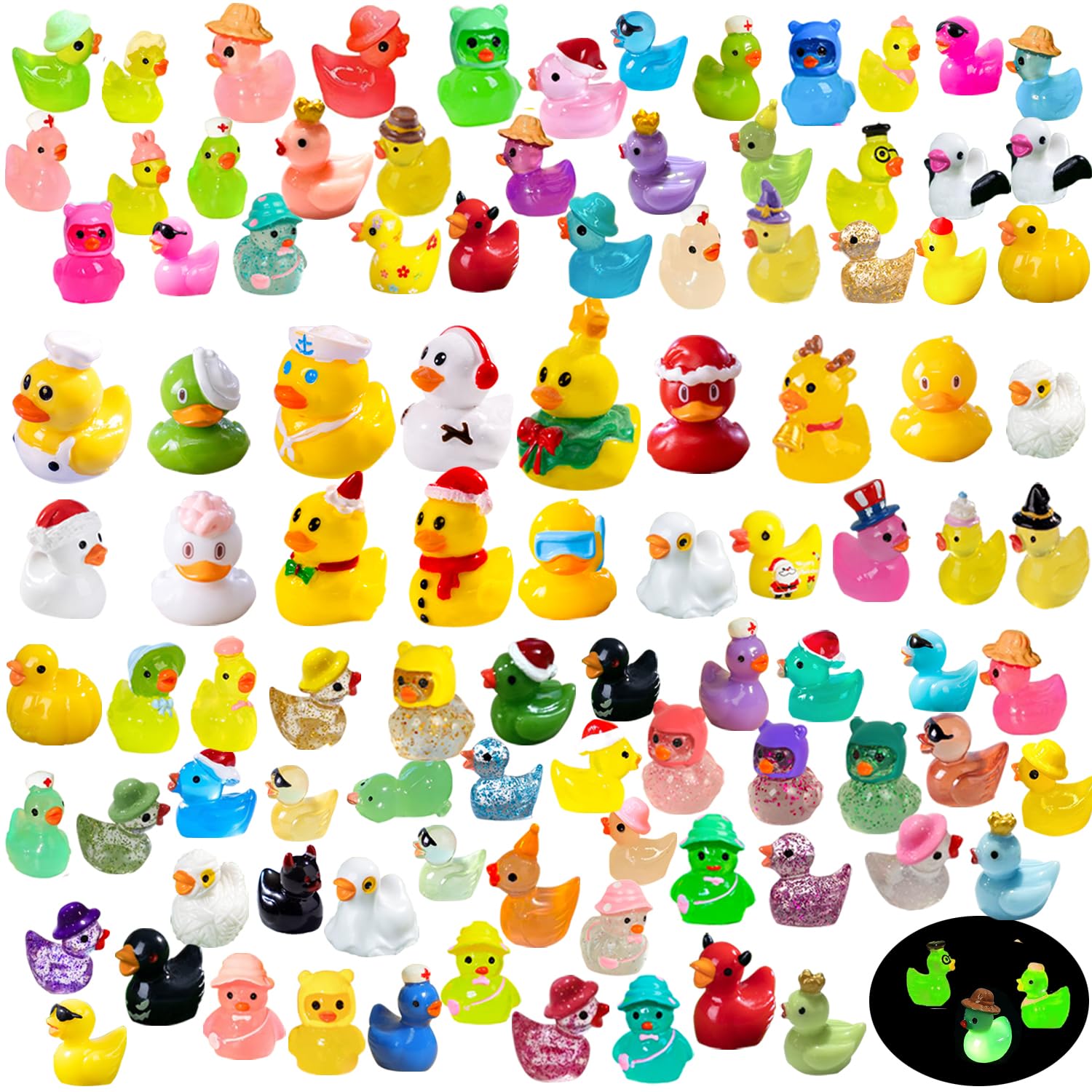 U-Zimikee 110 Pcs Multicolor Mini Resin Ducks, Tiny Ducks to Hide, Little Ducks Figurines Small Miniature Ducks Figures Bulk for Mini Fairy Garden, Dollhouse Decoration Micro Landscape Ornament