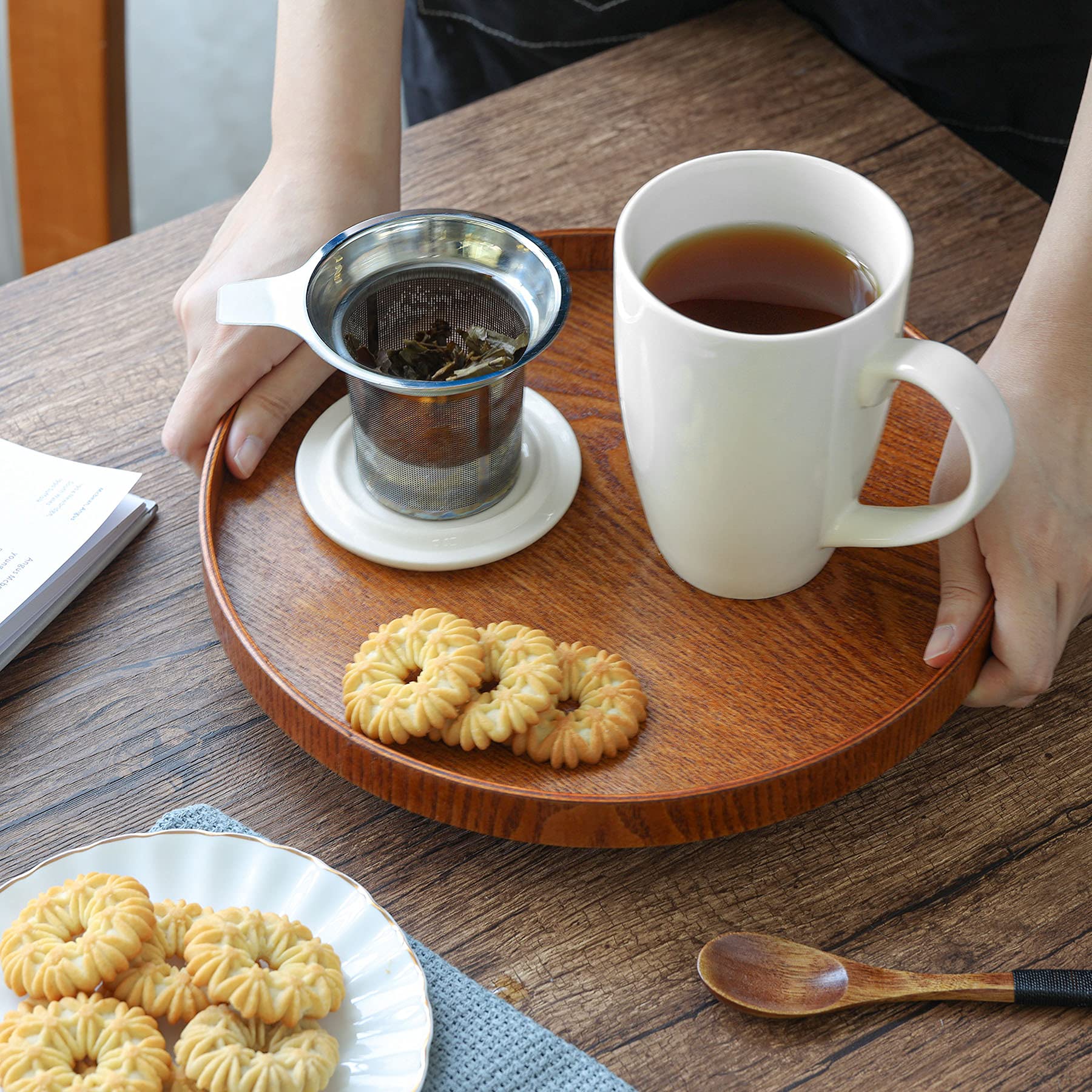 ComSaf Taza de té de cerámica con infusor y tapa, taza de porcelana grande de 16 onzas con filtro de té para hojas sueltas de té/bolsa de té, taza de té para oficina, hogar, color blanco