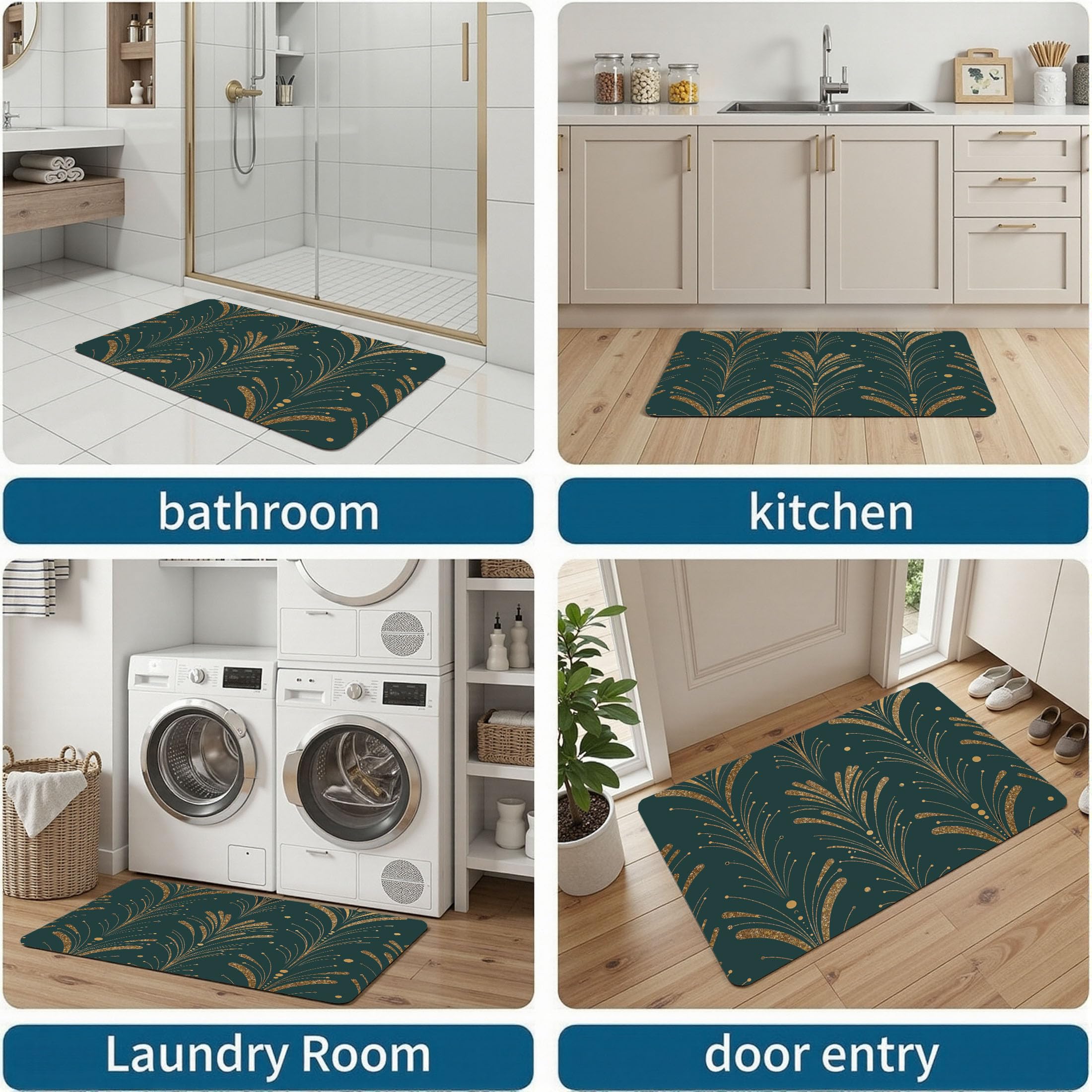 Paillasson de intérieur Antidérapant, Tapis de Rétro Luxe, Tapis Salle de Bain Flanelle Douce, Absorbant l'eau, pour Cuisine (Cristal Pierre Précieuse, 80x120cm