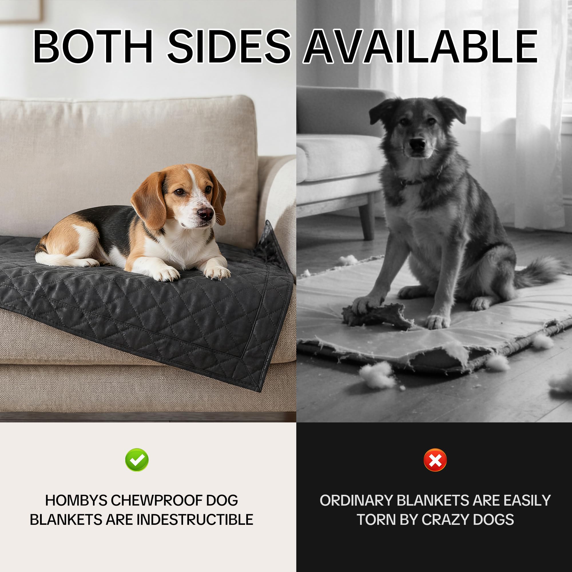 HOMBYS Randverstärkte, unzerstörbare Hundedecke, 101,6 x 71,1 cm, kaufest, reißfest und wasserdicht, Haustierdecke für aggressive Kauer, robuster Möbelschutz für Couch, Bett und Kiste, Schwarz