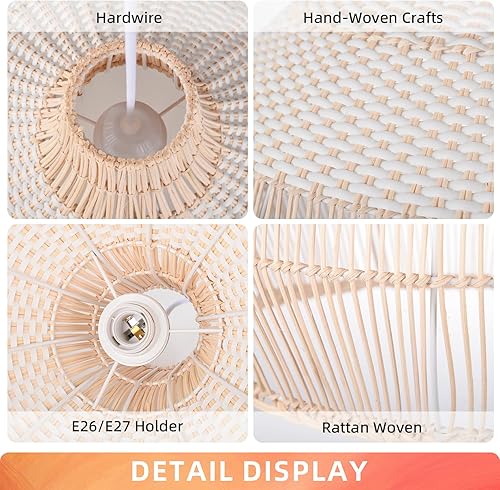 Miniatura 7 de Arturesthome Lámpara colgante de ratán tejida a mano blanca, lámpara de techo colgante de mimbre, pantalla de cesta tejida hecha a mano para isla de