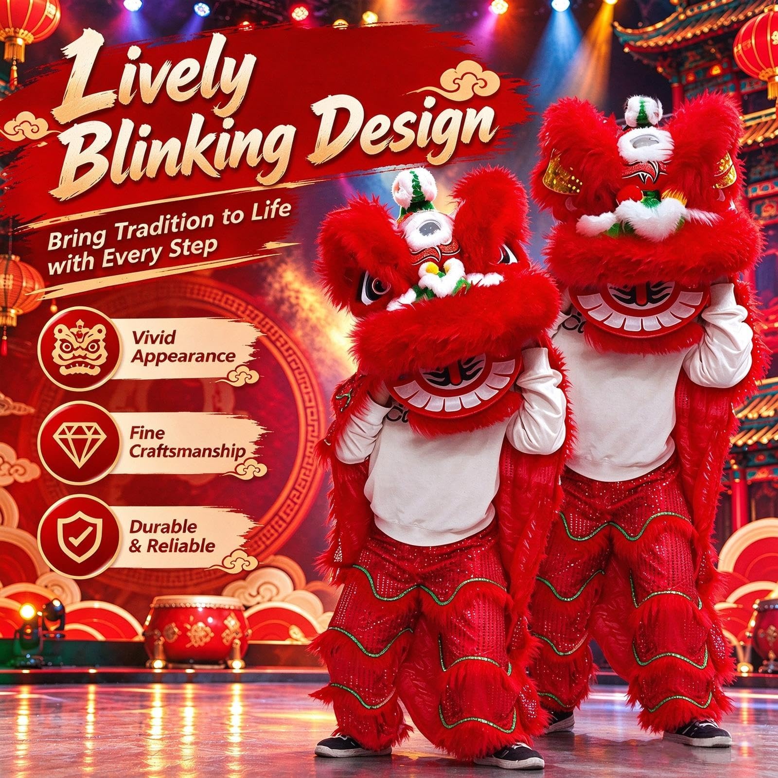 Löwen-Tanz-Maskottchen-Kostüm, traditionelles chinesisches Kostüm