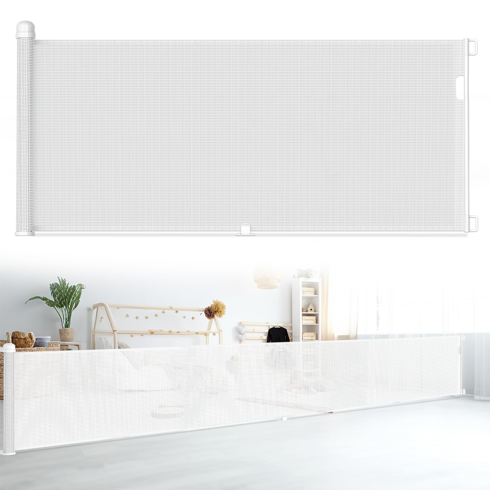 UISEBRT - Barrera de protección, enrollable extensible de 0 a 300 cm, para bebés y mascotas, color blanco