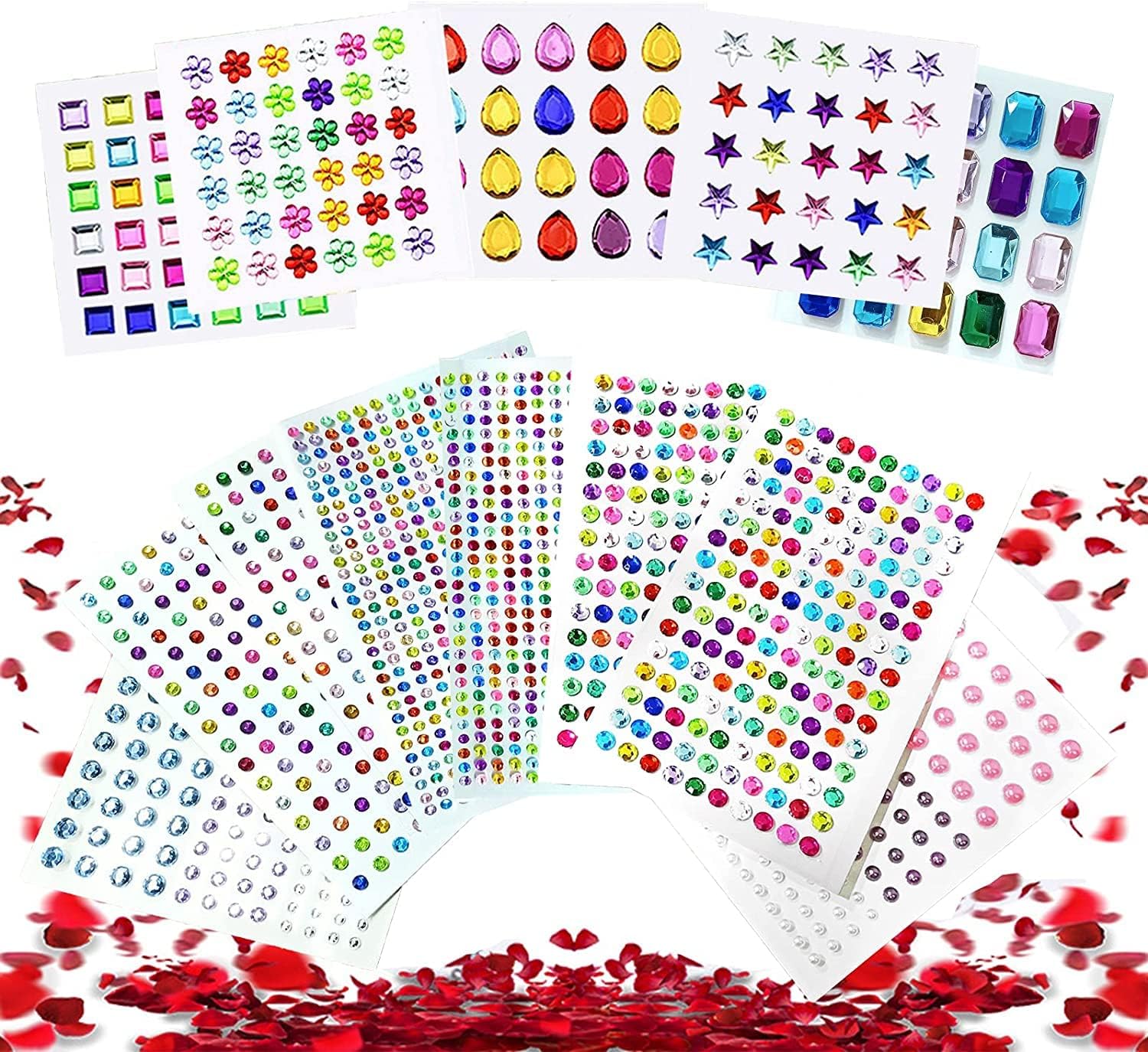 VEGCOO Rhinestone Crafts Bling Crystal Stickers 2000pcs Multicolored and Assorted Shapes Gems for DIY Craft, Nail, Body, Makeup