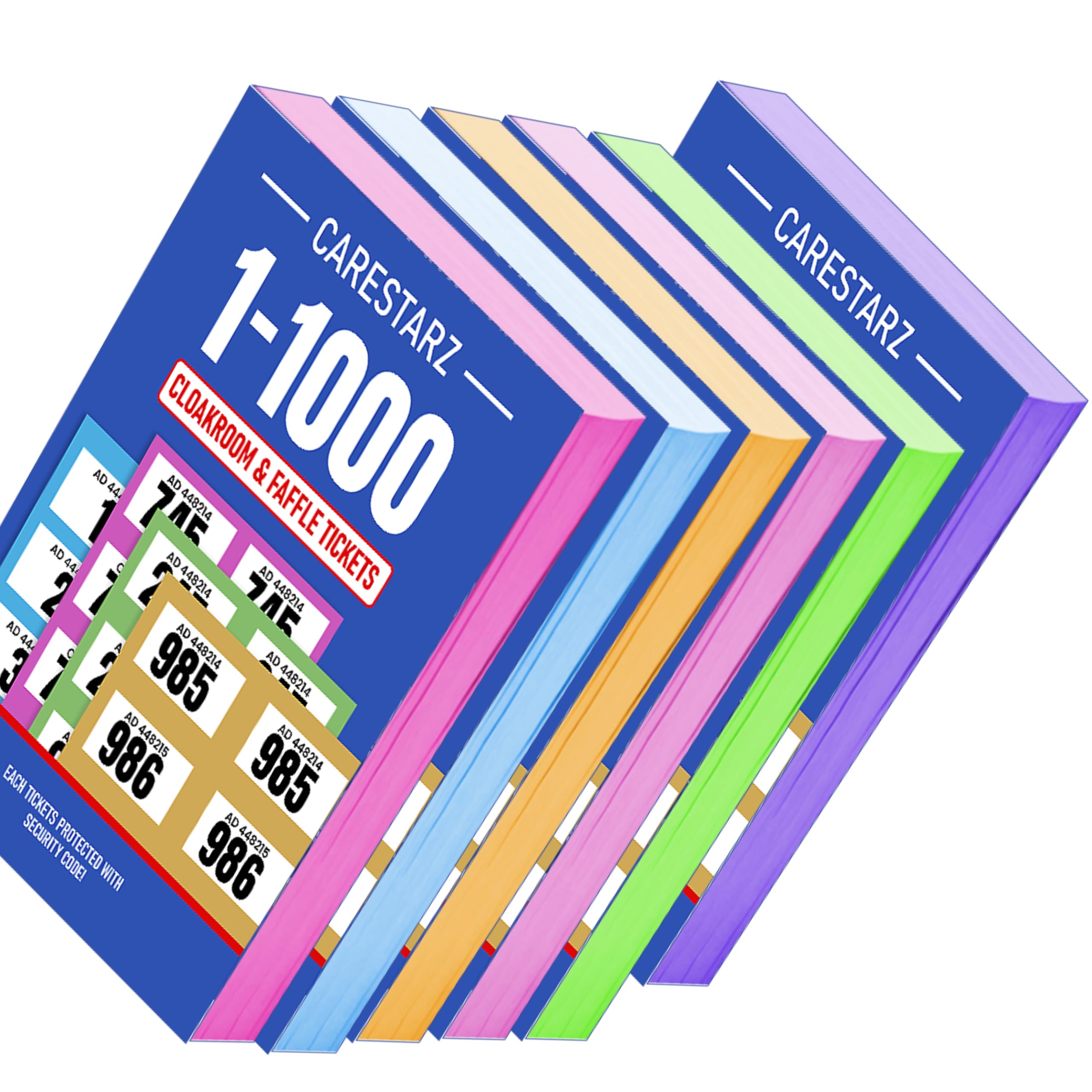 CARESTARZ Raffle tickets books 1-1000 - 6 x Books of cloakroom tickets - Lucky Draw, Tombola Draw, Prize Draw and Charity Events