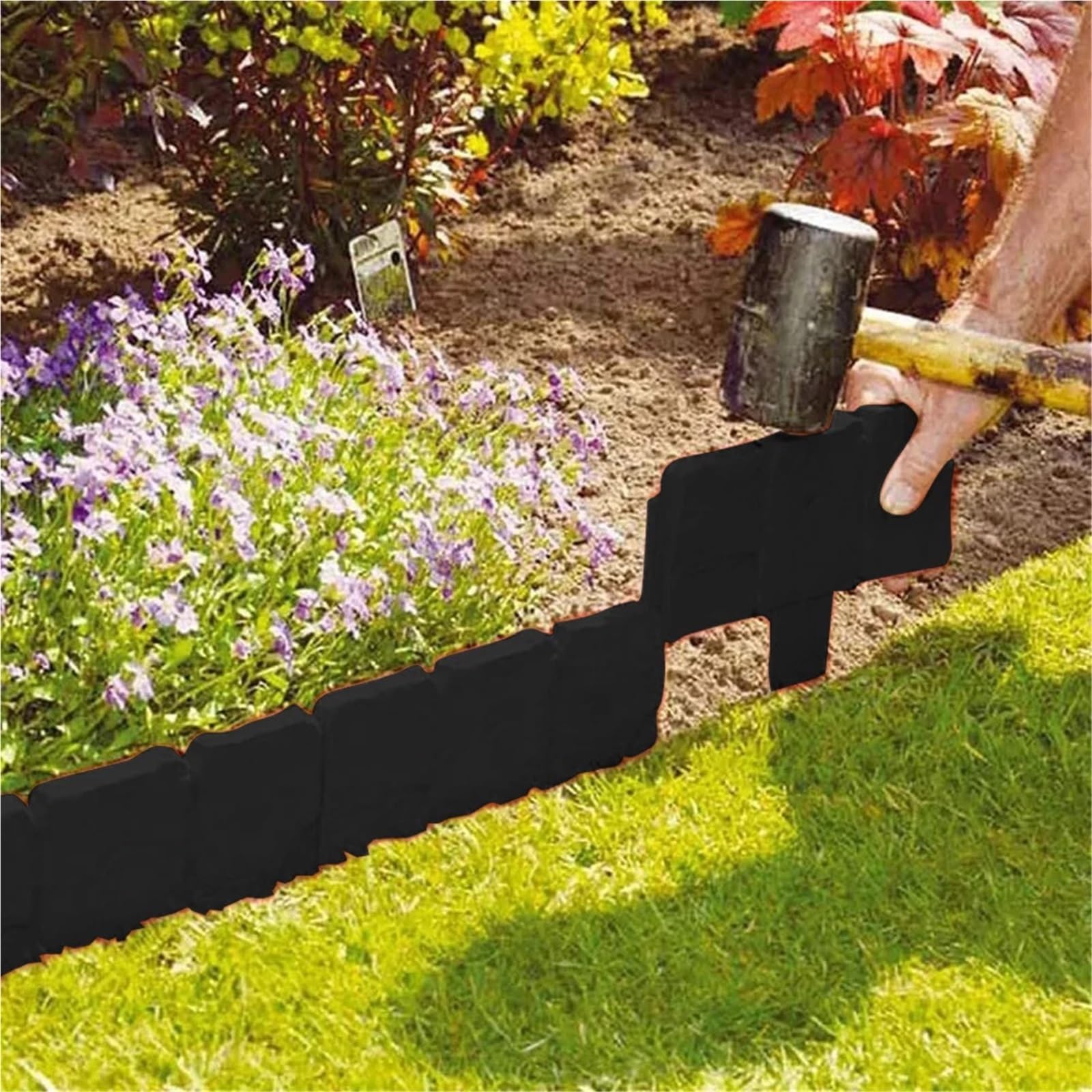 Bordura de Jardín de Plástico Garden Edging Border Stone Fence Lawn for Landscape Yard Plant Flower Bed Plastic Fencing(10PCS Grey)