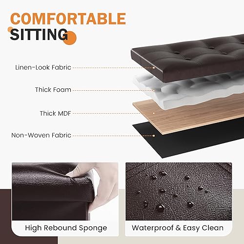 Miniatura 12 de Youdesure Otomana plegable con espacio de almacenamiento de 80 litros, de 30 pulgadas, que soporta hasta 350 libras con reposapiés acolchado, para