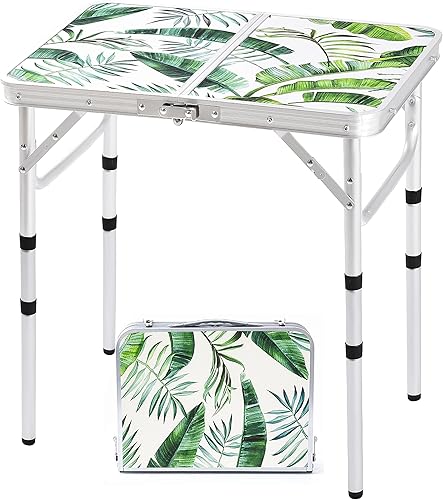 Miniatura 1 de Mesa de camping plegable de 2 pies, mesa de pinic portátil de altura ajustable, mesa de tarjetas pequeñas, de aluminio, plegable, ligera, con asa de