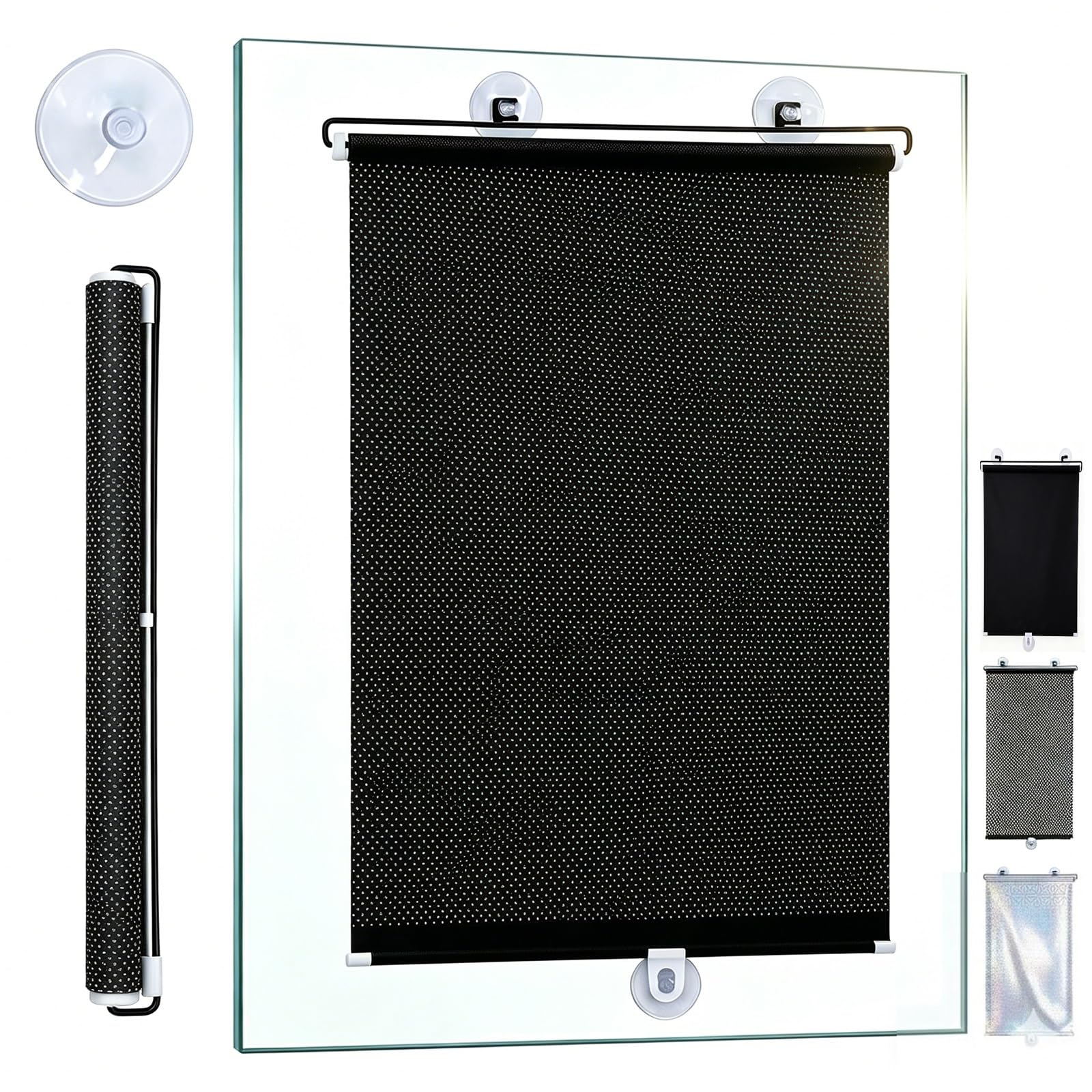 Store Occultant à Ventouse sans Perçage, W30-80cm Store Occultant Enrouleur avec Protection Thermique et UV, Rideau Pare-Soleil Portable pour Fenêtre(Noir,W:75xH:185 cm (30x73 in),)