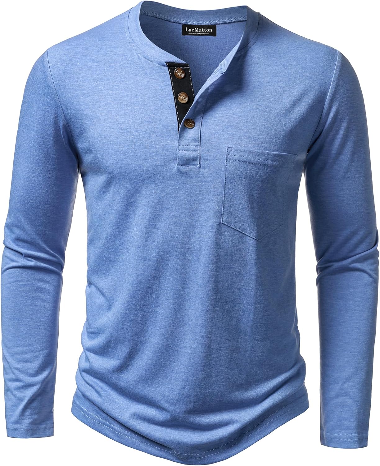 LucMatton Men's Lightweight Henley Shirt Casual Stretch Slim Fit Long Sleeve T-Shirt with Pocket